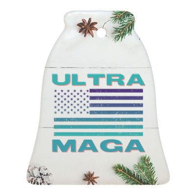 Ultra MAGA Conservative US Flag Ceramic Bell Ornament