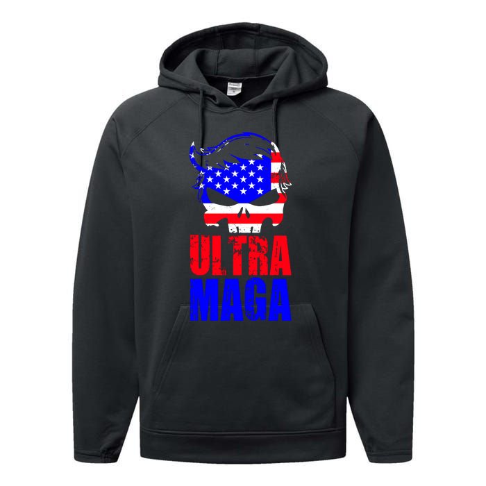 Ultra MAGA Funny Conservative Anti Biden Performance Fleece Hoodie