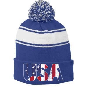 Usa Meaningful Gift Stripe Pom Pom Beanie