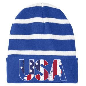 Usa Meaningful Gift Striped Beanie with Solid Band