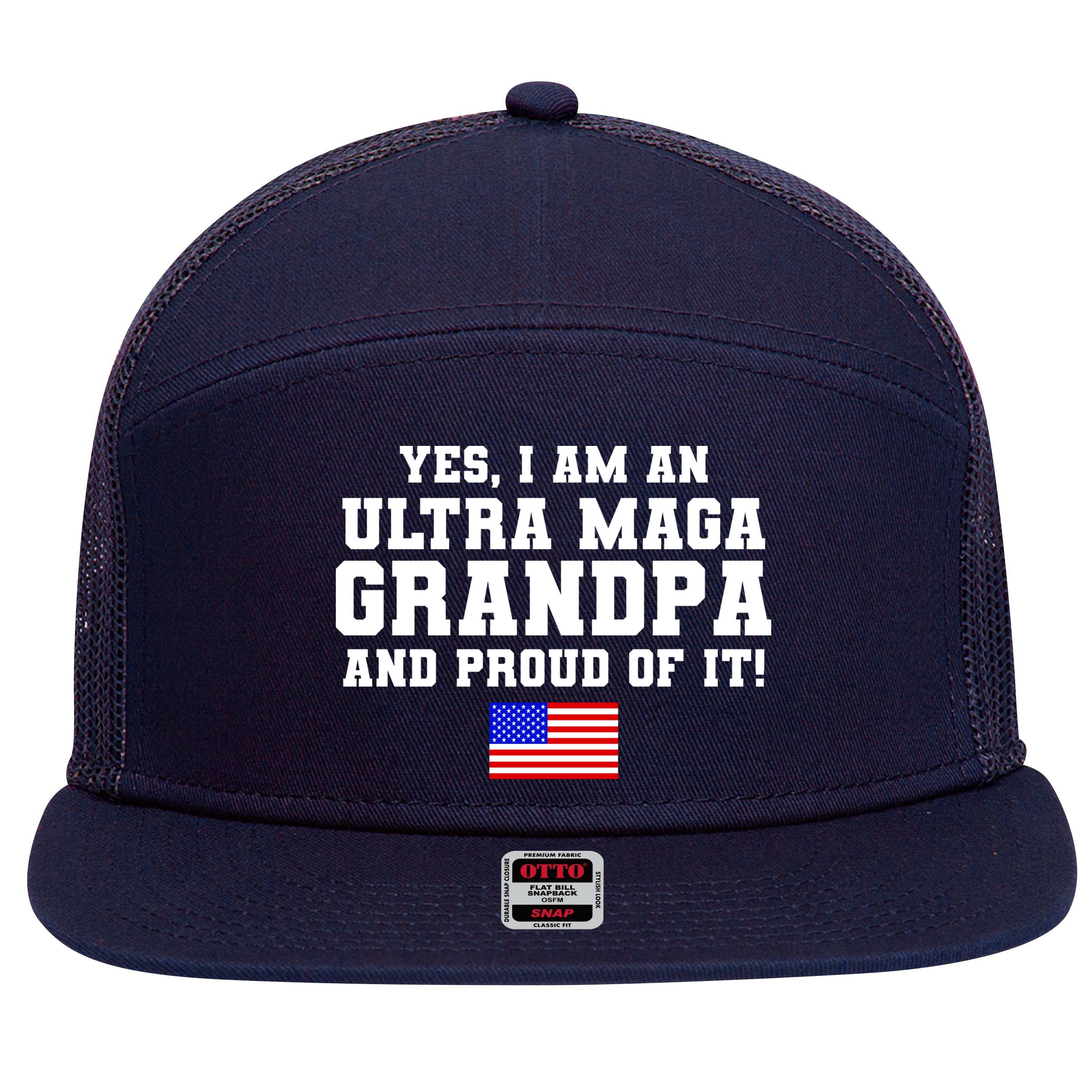 Ultra MAGA Grandpa And Proud Of It USA Pride Fathers Day 2022 7 Panel Mesh Trucker Snapback Hat