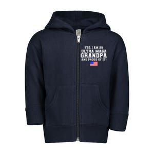 Ultra MAGA Grandpa And Proud Of It USA Pride Fathers Day 2022 Toddler Zip Fleece Hoodie