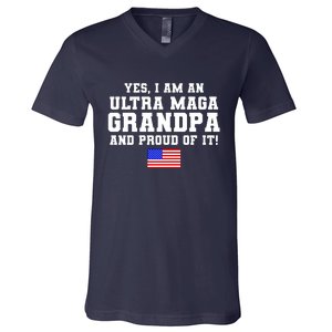 Ultra MAGA Grandpa And Proud Of It USA Pride Fathers Day 2022 V-Neck T-Shirt