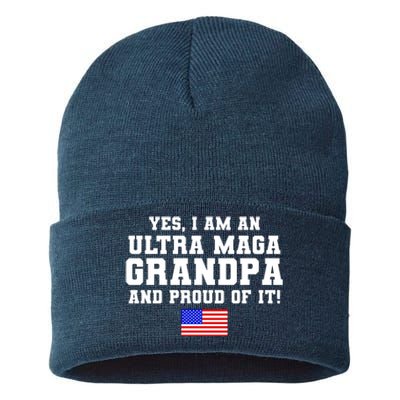 Ultra MAGA Grandpa And Proud Of It USA Pride Fathers Day 2022 Sustainable Knit Beanie