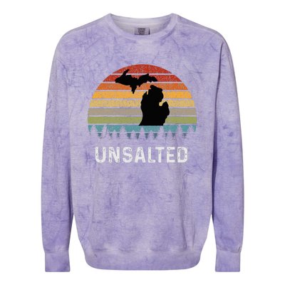 Unsalted Michigan Great Lakes Mi Retro Colorblast Crewneck Sweatshirt