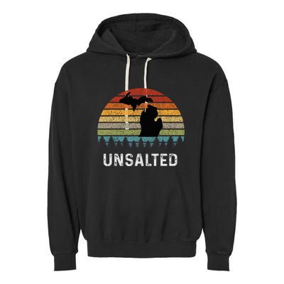 Unsalted Michigan Great Lakes Mi Retro Garment-Dyed Fleece Hoodie