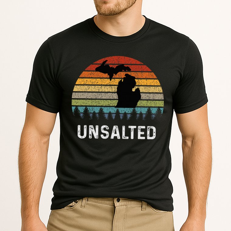 Unsalted Michigan Great Lakes Mi Retro Cooling Performance Crew T-Shirt