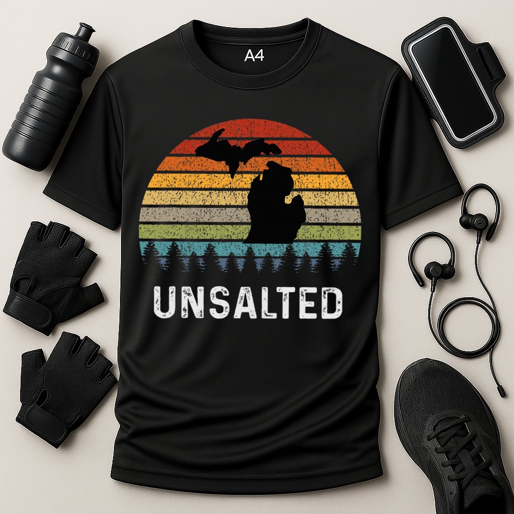 Unsalted Michigan Great Lakes Mi Retro Cooling Performance Crew T-Shirt