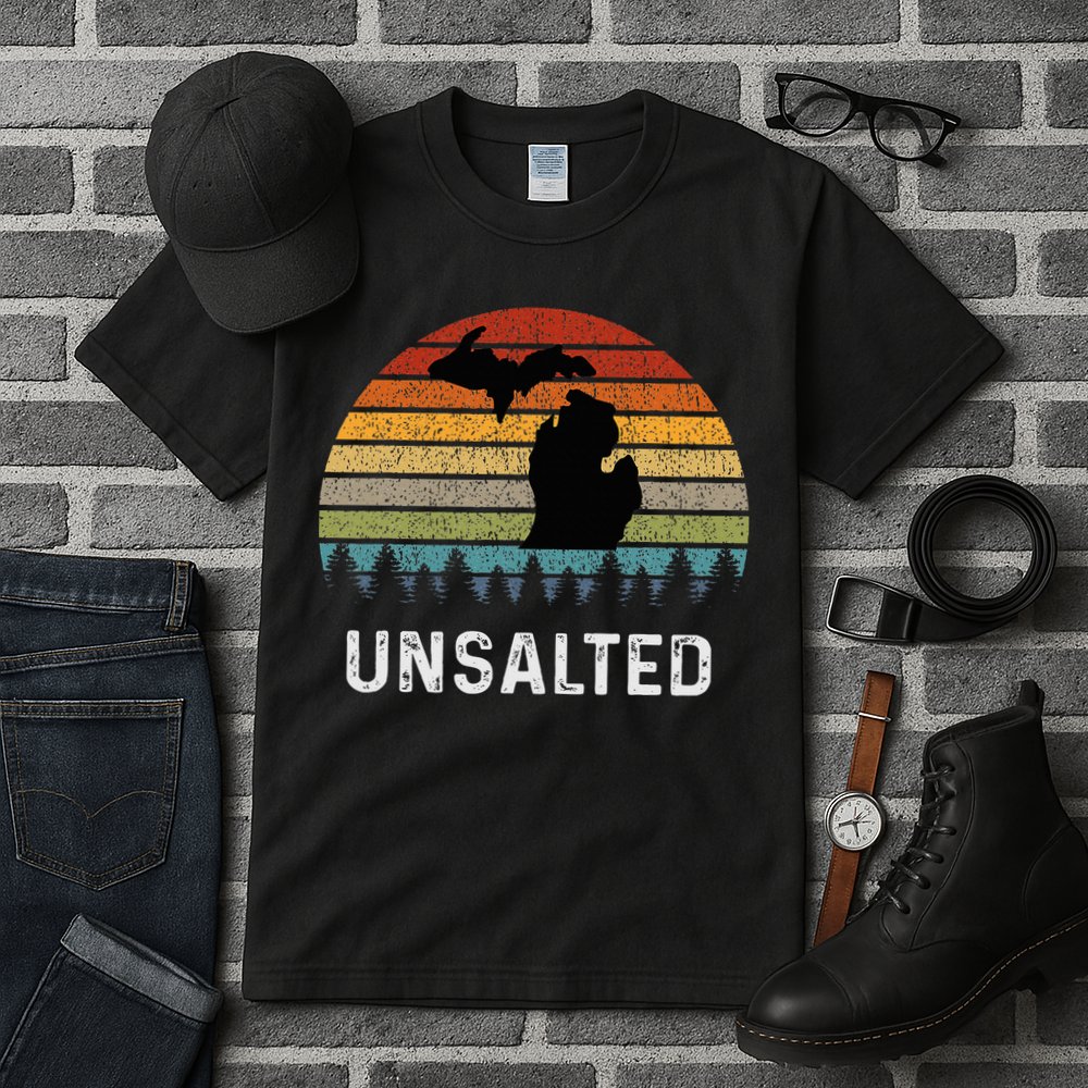 Unsalted Michigan Great Lakes Mi Retro Tall T-Shirt