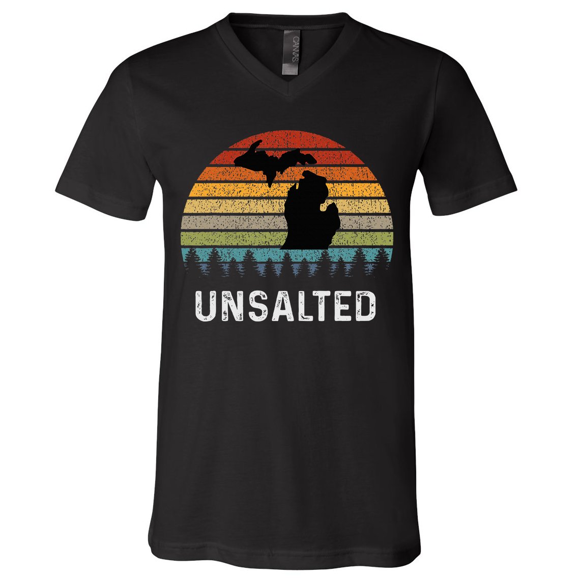 Unsalted Michigan Great Lakes Mi Retro V-Neck T-Shirt