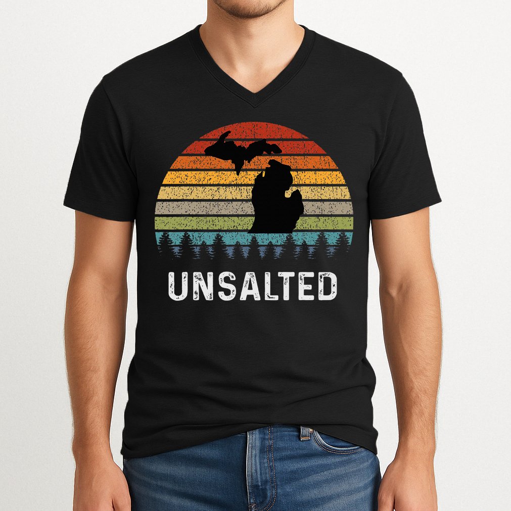 Unsalted Michigan Great Lakes Mi Retro V-Neck T-Shirt