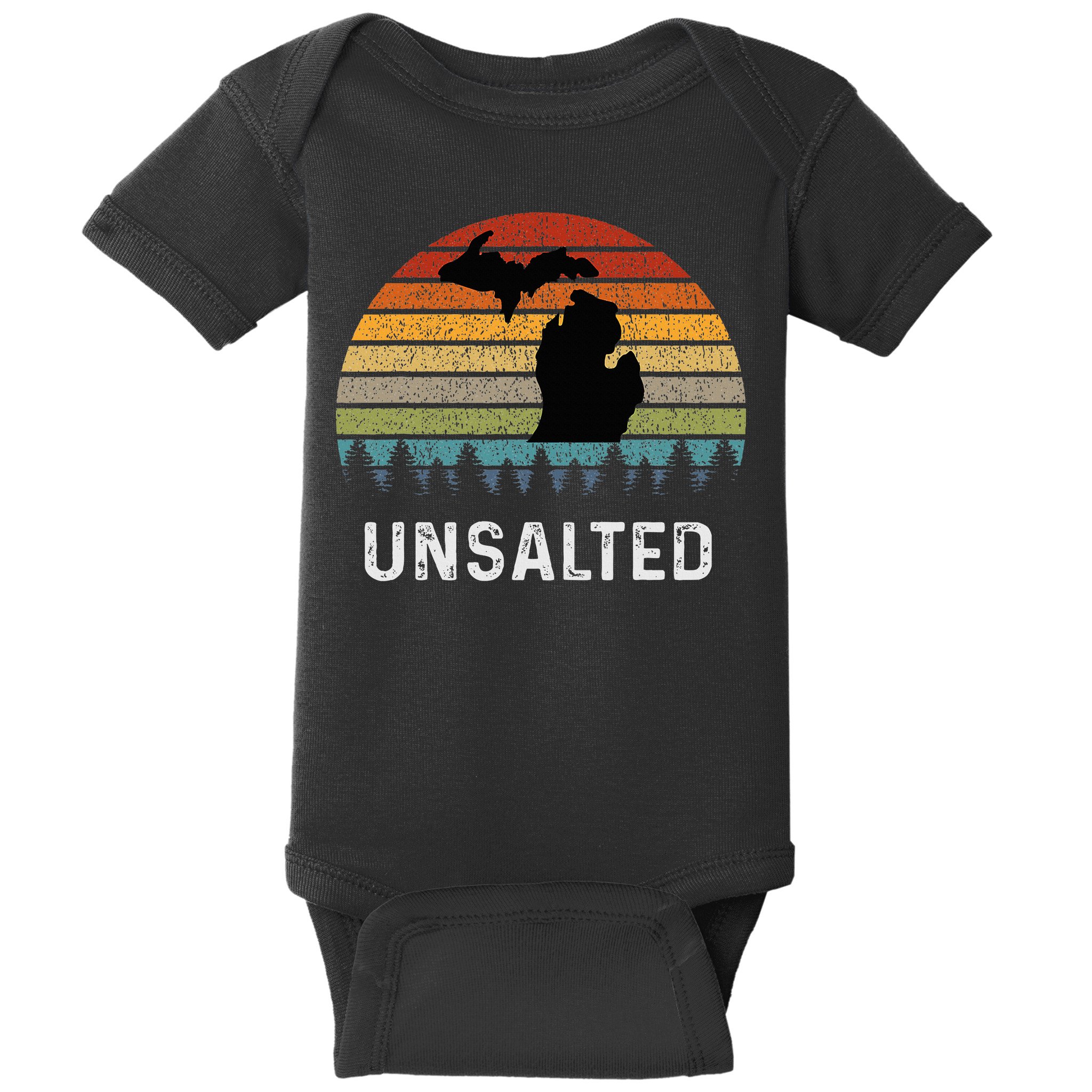 Unsalted Michigan Great Lakes Mi Retro Baby Bodysuit