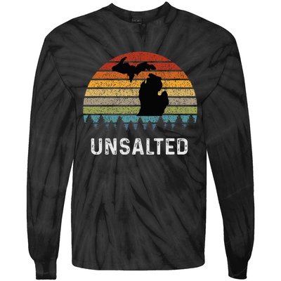 Unsalted Michigan Great Lakes Mi Retro Tie-Dye Long Sleeve Shirt