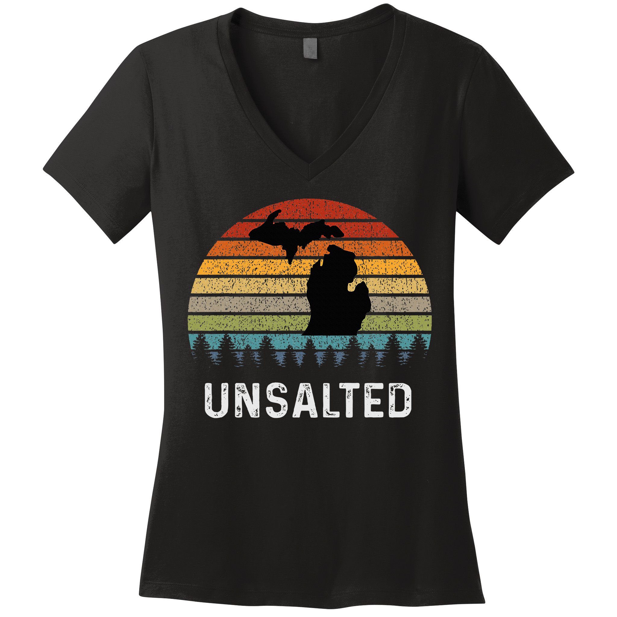 Unsalted Michigan Great Lakes Mi Retro Women's V-Neck T-Shirt
