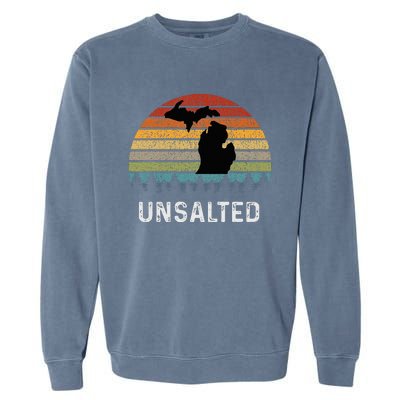 Unsalted Michigan Great Lakes Mi Retro Garment-Dyed Sweatshirt