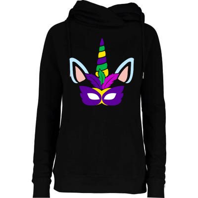 Unicorn Mardi Gras Mask Costume Womens Funnel Neck Pullover Hood