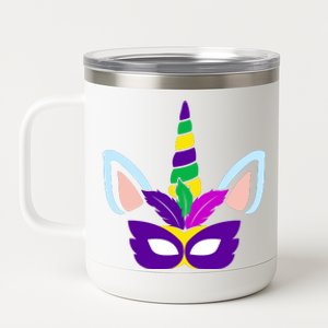 Unicorn Mardi Gras Mask Costume 12 oz Stainless Steel Tumbler Cup