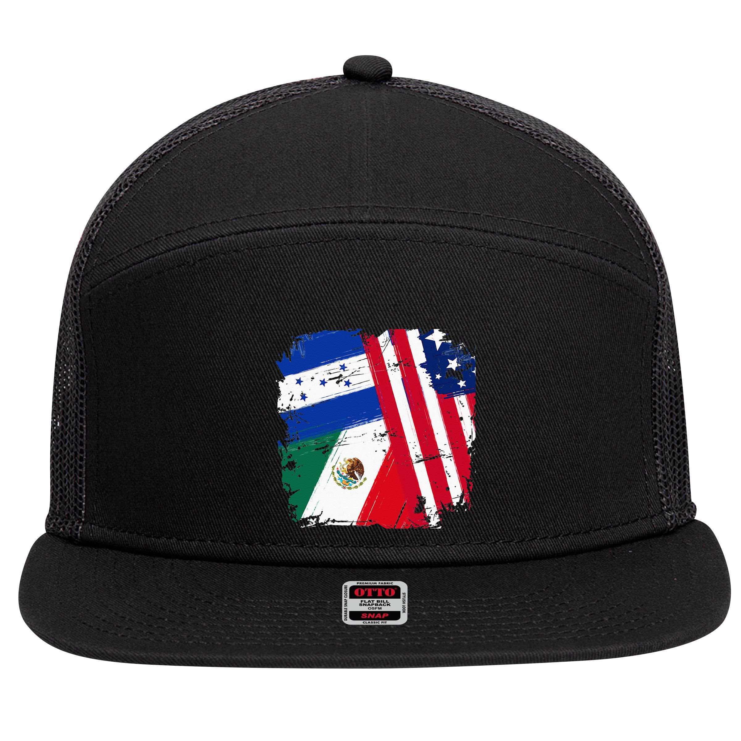 USA Mexico Honduras Flags 7 Panel Mesh Trucker Snapback Hat