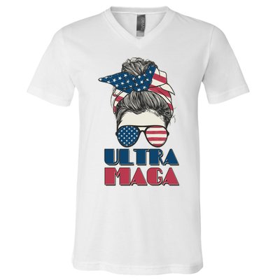 Ultra Maga Hair Bun Woman V-Neck T-Shirt