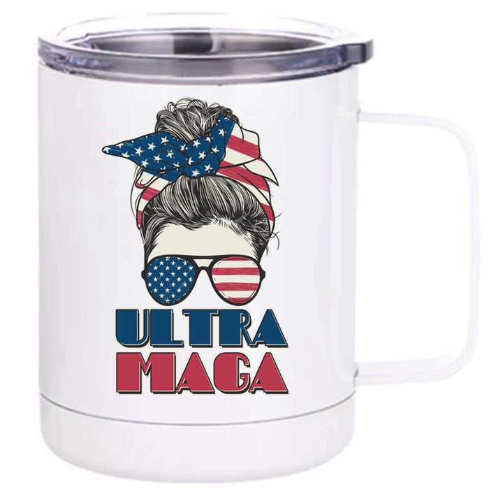 Ultra Maga Hair Bun Woman 12 oz Stainless Steel Tumbler Cup