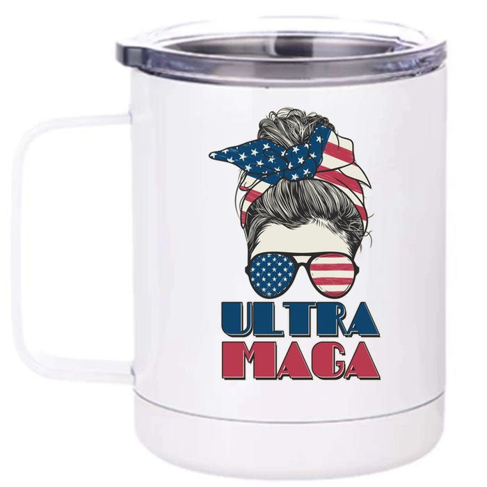 Ultra Maga Hair Bun Woman 12 oz Stainless Steel Tumbler Cup