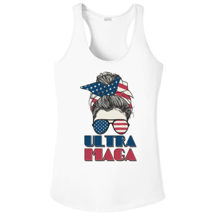 Ultra Maga Hair Bun Woman Ladies PosiCharge Competitor Racerback Tank