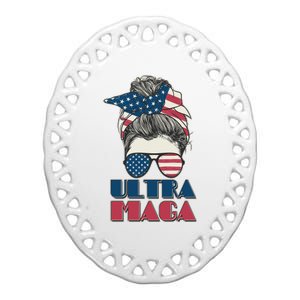 Ultra Maga Hair Bun Woman Ceramic Oval Ornament