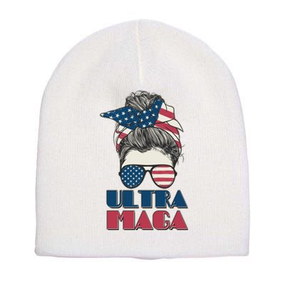 Ultra Maga Hair Bun Woman Short Acrylic Beanie