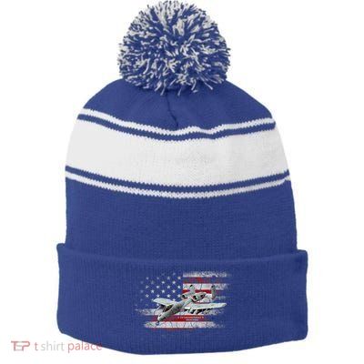 US Military Jet A10 Warthog US Warplane Fighter Jet Vintage Stripe Pom Pom Beanie