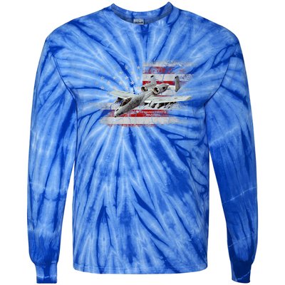 US Military Jet A10 Warthog US Warplane Fighter Jet Vintage Tie-Dye Long Sleeve Shirt