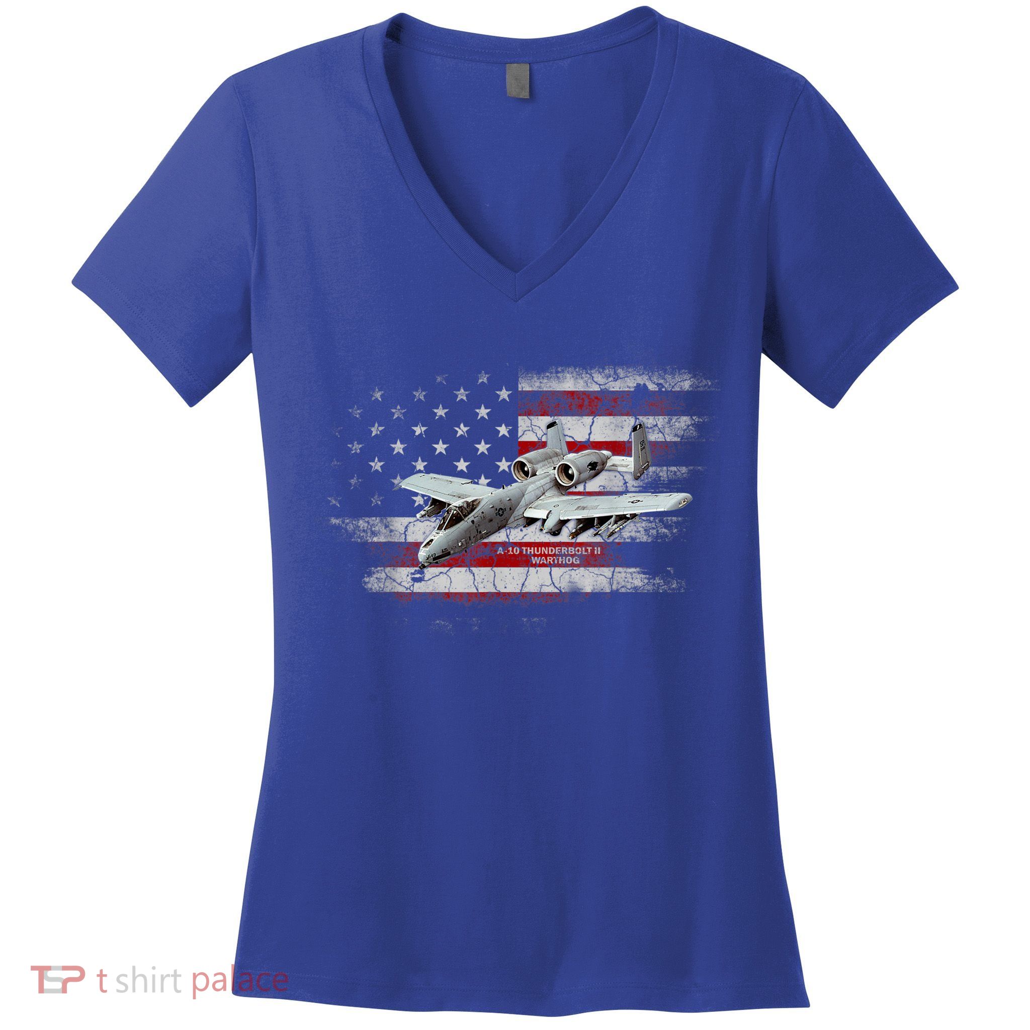 US Military Jet A10 Warthog US Warplane Fighter Jet Vintage Women's V-Neck T-Shirt