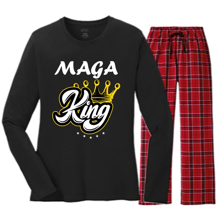 Ultra MAGA King Crown USA Trump 2024 Anti Biden Women's Long Sleeve Flannel Pajama Set 