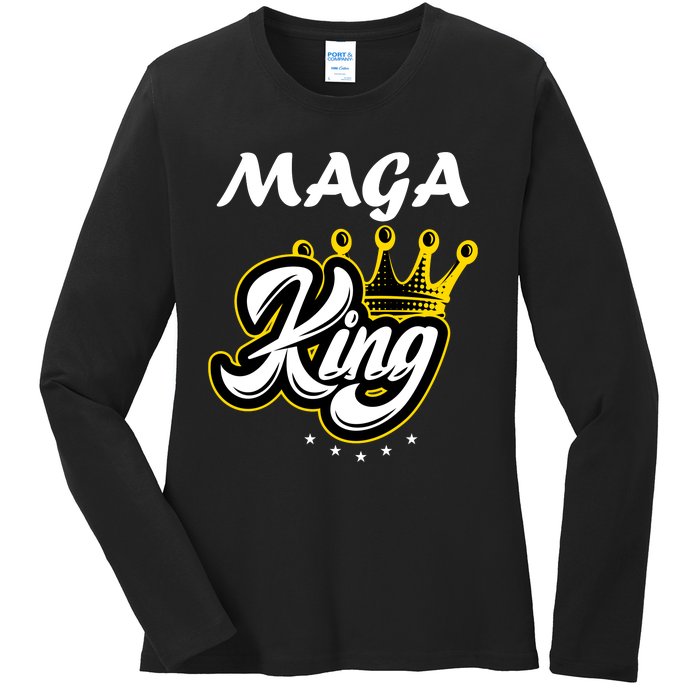 Ultra MAGA King Crown USA Trump 2024 Anti Biden Ladies Long Sleeve Shirt