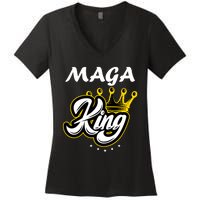 Ultra MAGA King Crown USA Trump 2024 Anti Biden Women's V-Neck T-Shirt