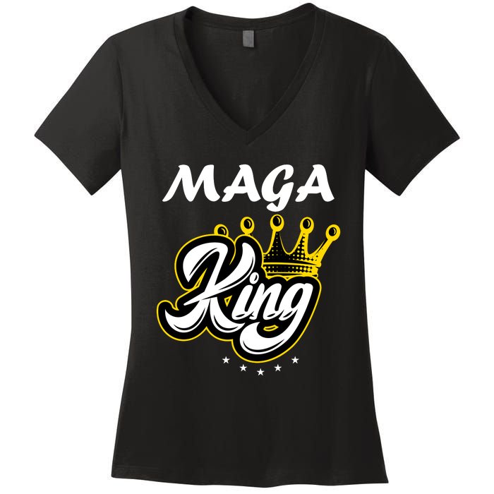 Ultra MAGA King Crown USA Trump 2024 Anti Biden Women's V-Neck T-Shirt