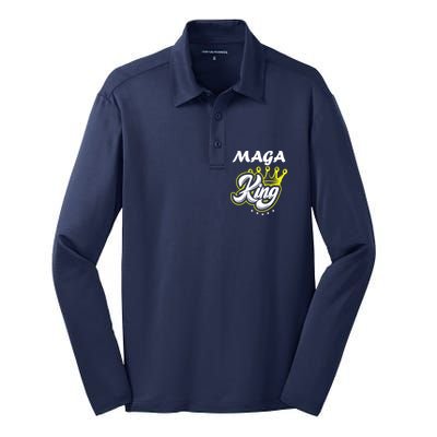 Ultra Maga King Crown Usa Trump Anti Biden Silk Touch Performance Long Sleeve Polo