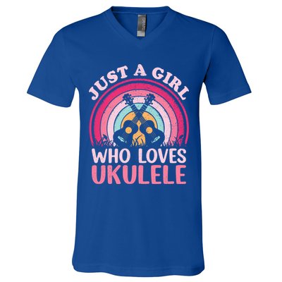 Ukulele Music Lover Vintage Just A Who Loves Ukulele Gift V-Neck T-Shirt