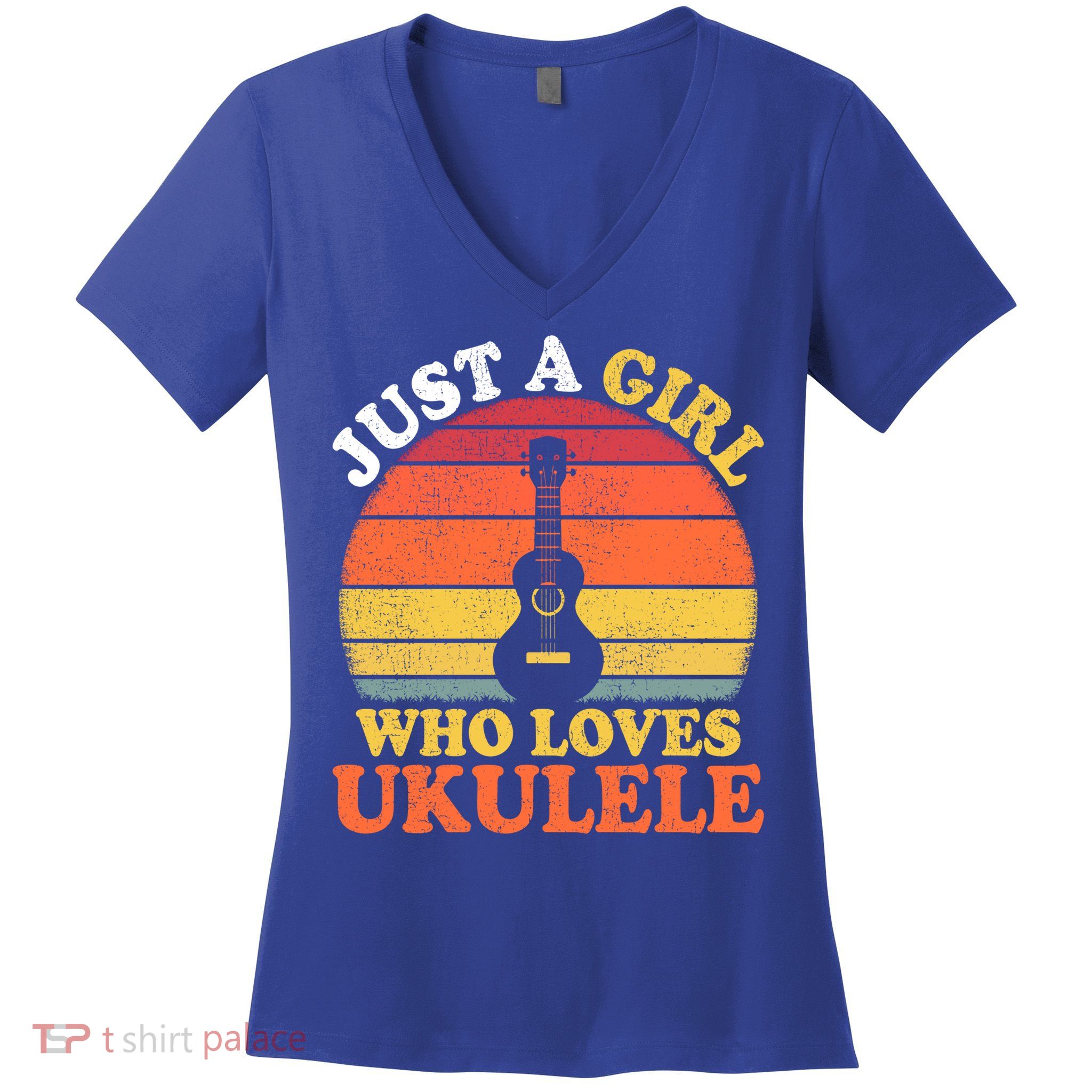 Ukulele Music Lover Vintage Just A Who Loves Ukulele Gift Women's V-Neck T-Shirt