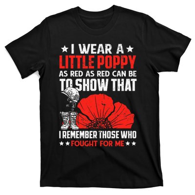 Usa Memorial Lest We Forget Red Poppy Flower T-Shirt