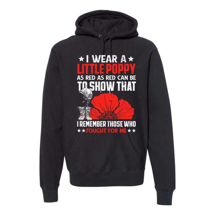 Usa Memorial Lest We Forget Red Poppy Flower Premium Hoodie