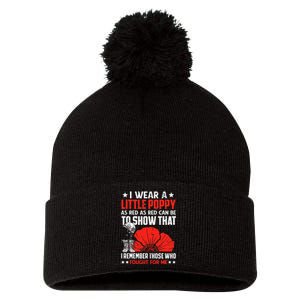 Usa Memorial Lest We Forget Red Poppy Flower Pom Pom 12in Knit Beanie