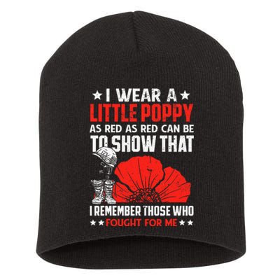 Usa Memorial Lest We Forget Red Poppy Flower Short Acrylic Beanie