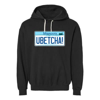 Ubetcha Minnesota License Plate Garment-Dyed Fleece Hoodie