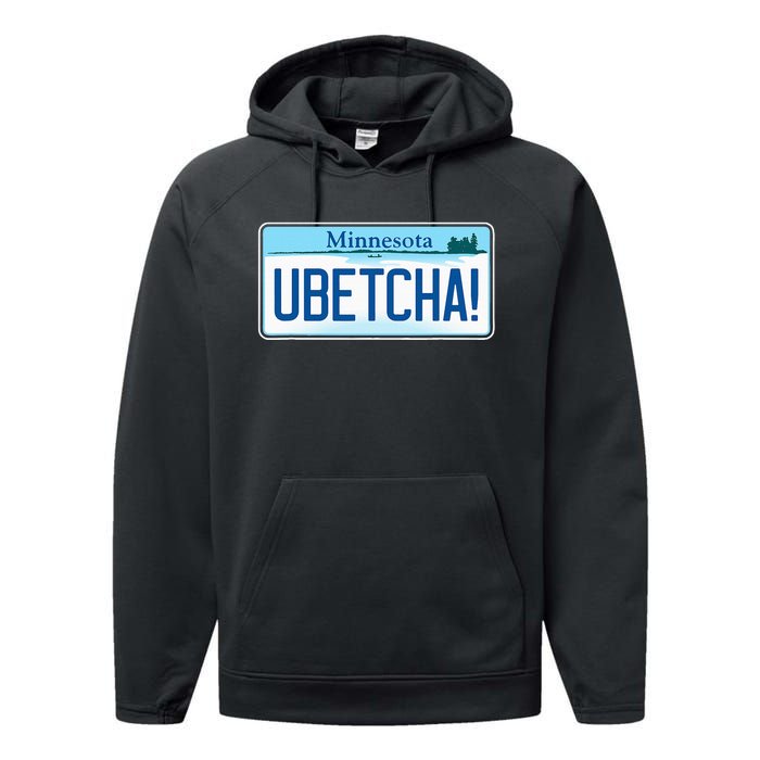 Ubetcha Minnesota License Plate Performance Fleece Hoodie