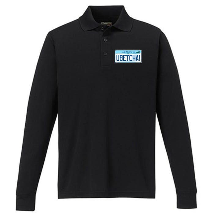 Ubetcha Minnesota License Plate Performance Long Sleeve Polo