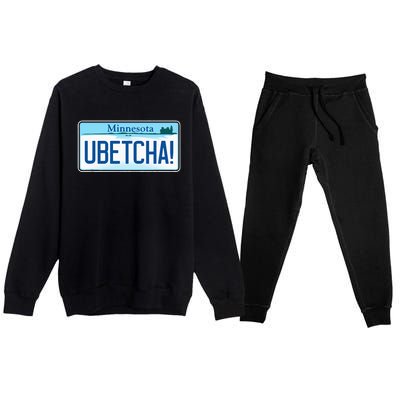 Ubetcha Minnesota License Plate Premium Crewneck Sweatsuit Set