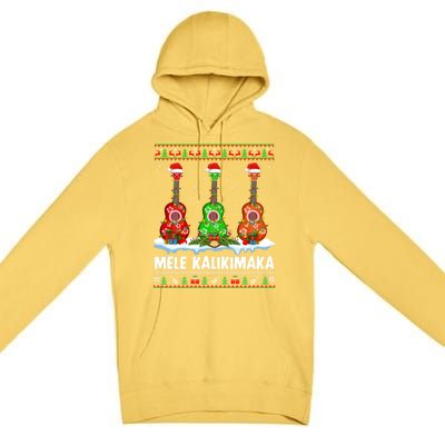 Ukulele Music Lover Ugly Mele Kalikimaka Ukulele Christmas Gift Premium Pullover Hoodie