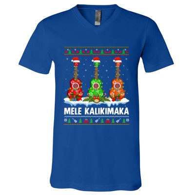 Ukulele Music Lover Ugly Mele Kalikimaka Ukulele Christmas Gift V-Neck T-Shirt