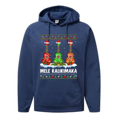 Ukulele Music Lover Ugly Mele Kalikimaka Ukulele Christmas Gift Performance Fleece Hoodie