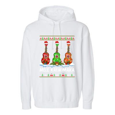 Ukulele Music Lover Ugly Mele Kalikimaka Ukulele Christmas Gift Garment-Dyed Fleece Hoodie